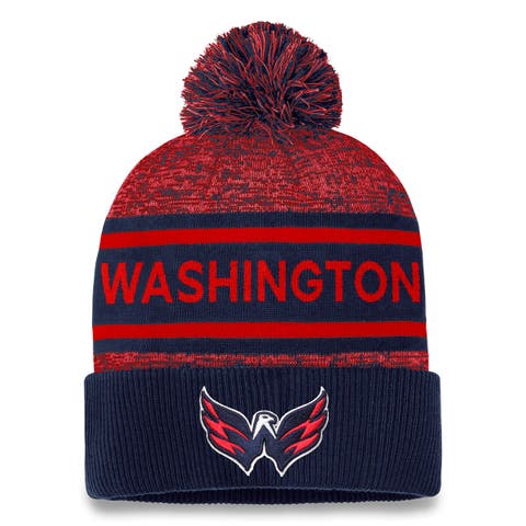 Men's Fanatics Branded Navy/Red Washington Capitals Authentic Pro Cuffed Knit Hat with Pom
