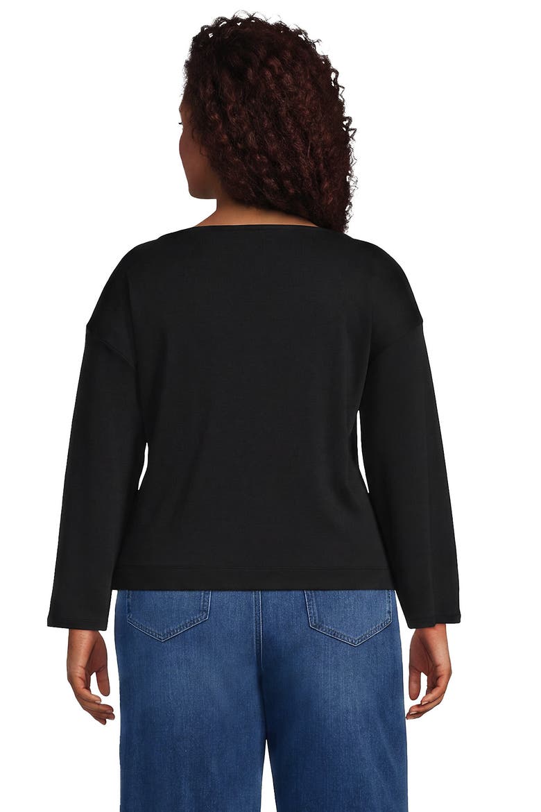 Plus Size Bracelet Sleeve Supima Cotton Boat Neck Flare Sleeve Top, Alternate, color, Black