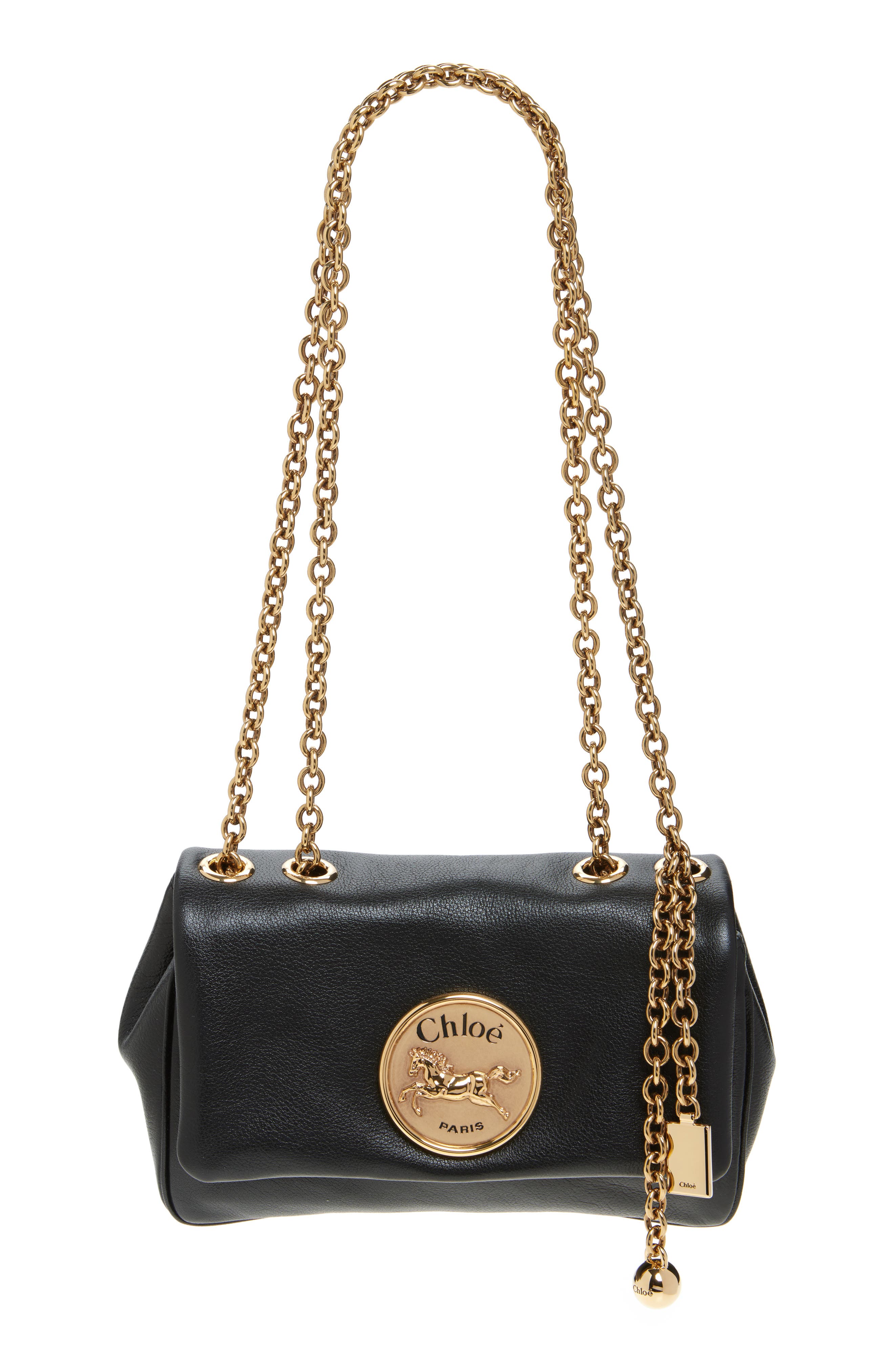 Chloé Heritage Leather Shoulder Bag, Main, color, Black