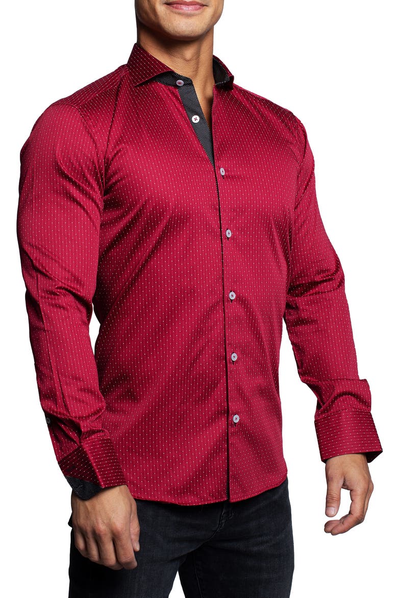 Einstein Dotline Red Contemporary Fit Button-Up Shirt, Alternate, color, RED