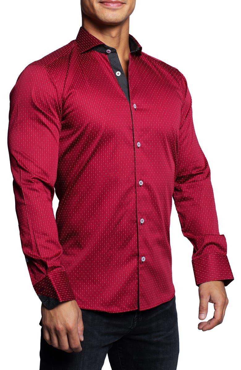 Maceoo Einstein Dotline Red Contemporary Fit Button-Up Shirt, Alternate, color, Red