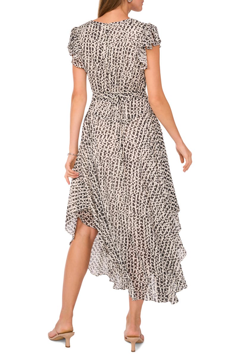 Vince Camuto Asymmetric Tie Waist Flutter Sleeve Midi Dress, Alternate, color, 