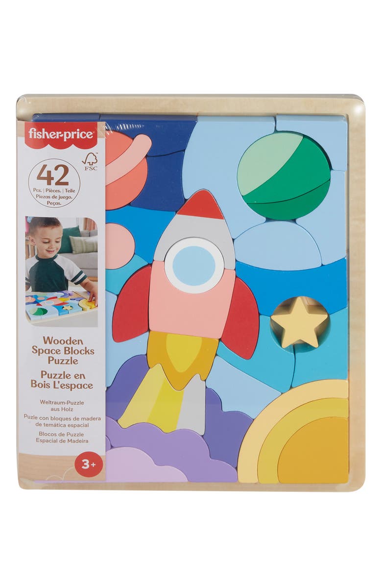 FISHER PRICE Wooden Space Blocks Puzzle, Alternate, color, Space