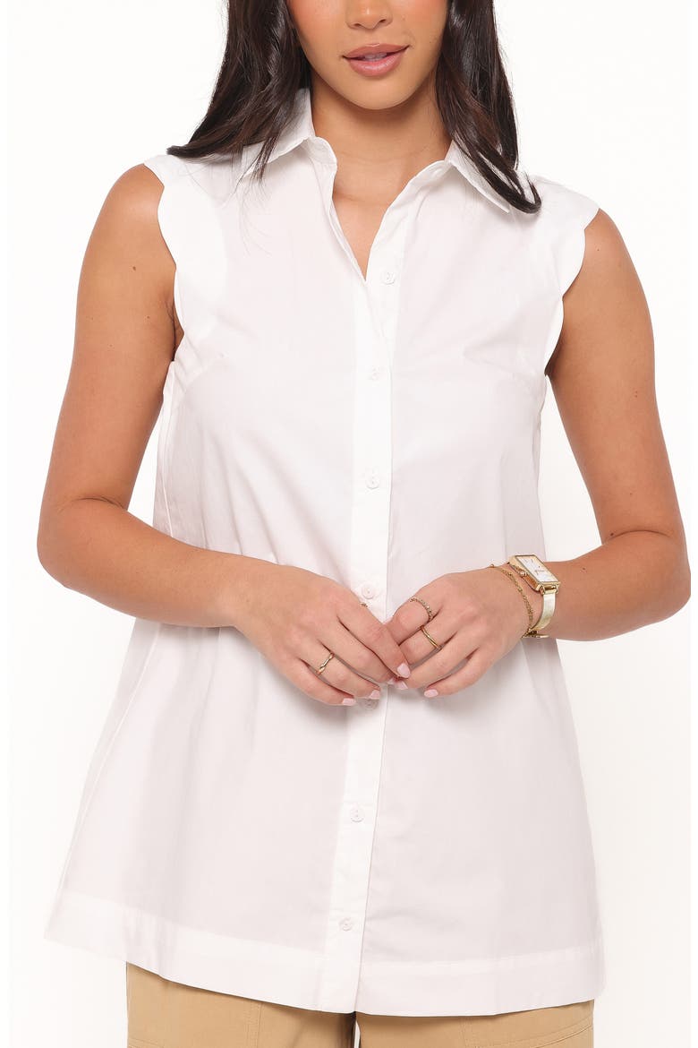 Deirdre Scalloped Sleeveless Cotton Shirt, Alternate, color, WHITE