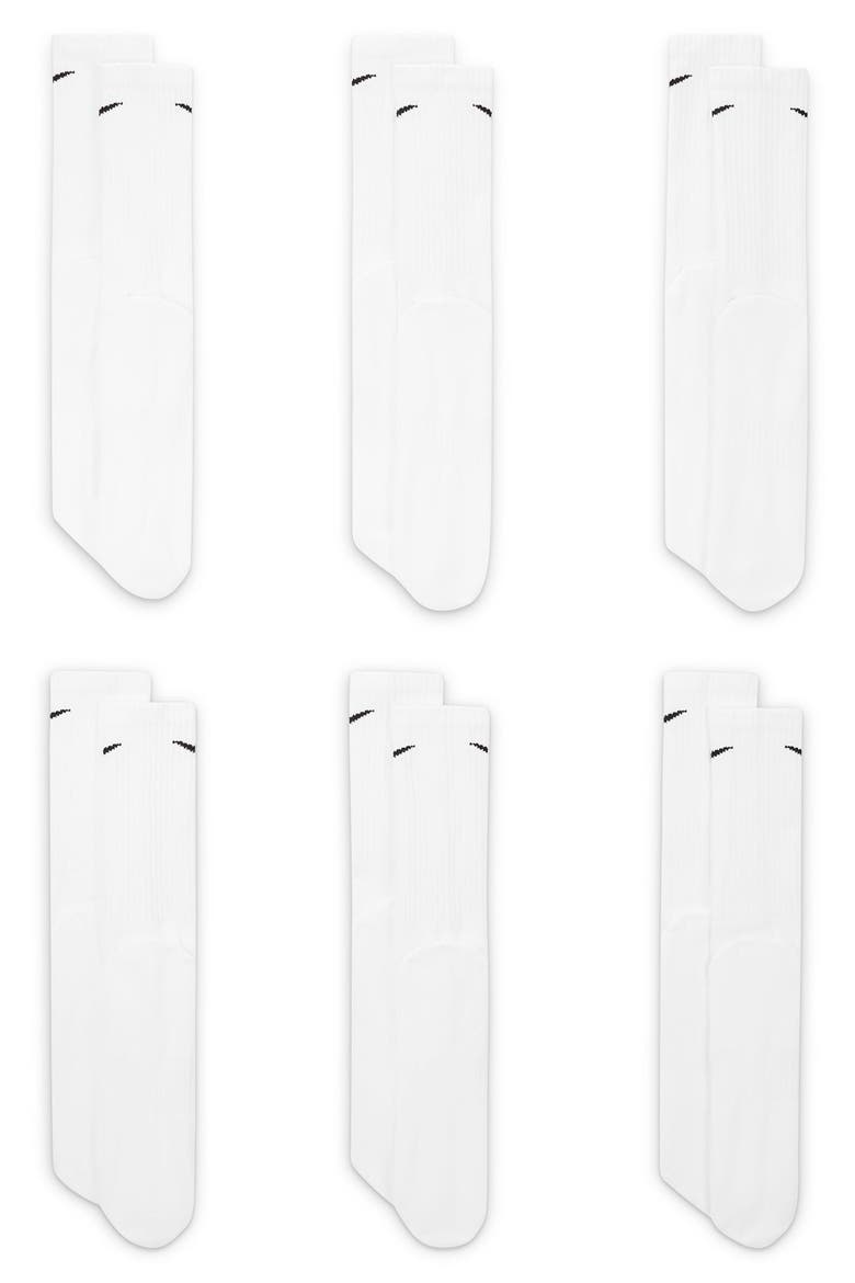 Kids' 6-Pack Everyday Cushioned Training Crew Socks, Alternate, color, 100 WHITE/BLACK