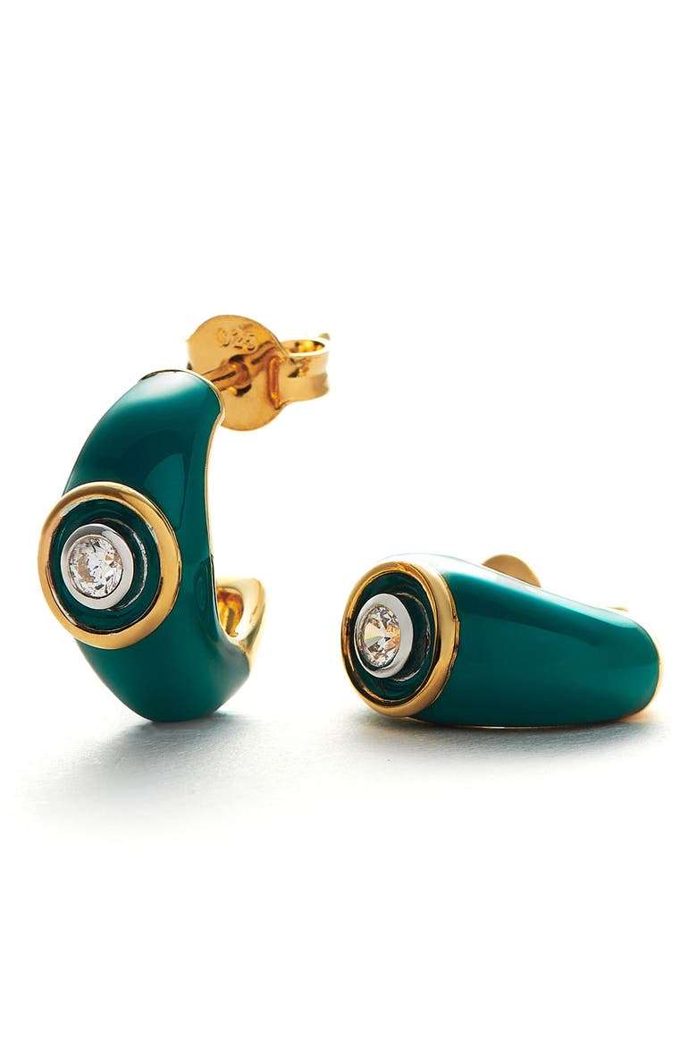 Cubic Zirconia Enamel Huggie Earrings, Main, color, GOLD