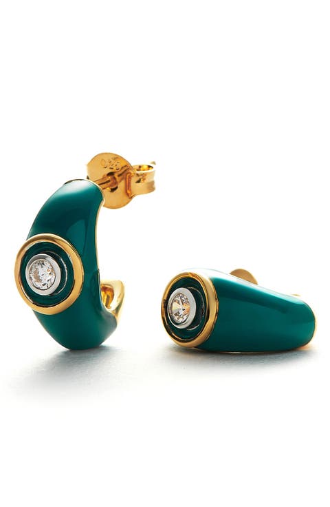 Cubic Zirconia Enamel Huggie Earrings