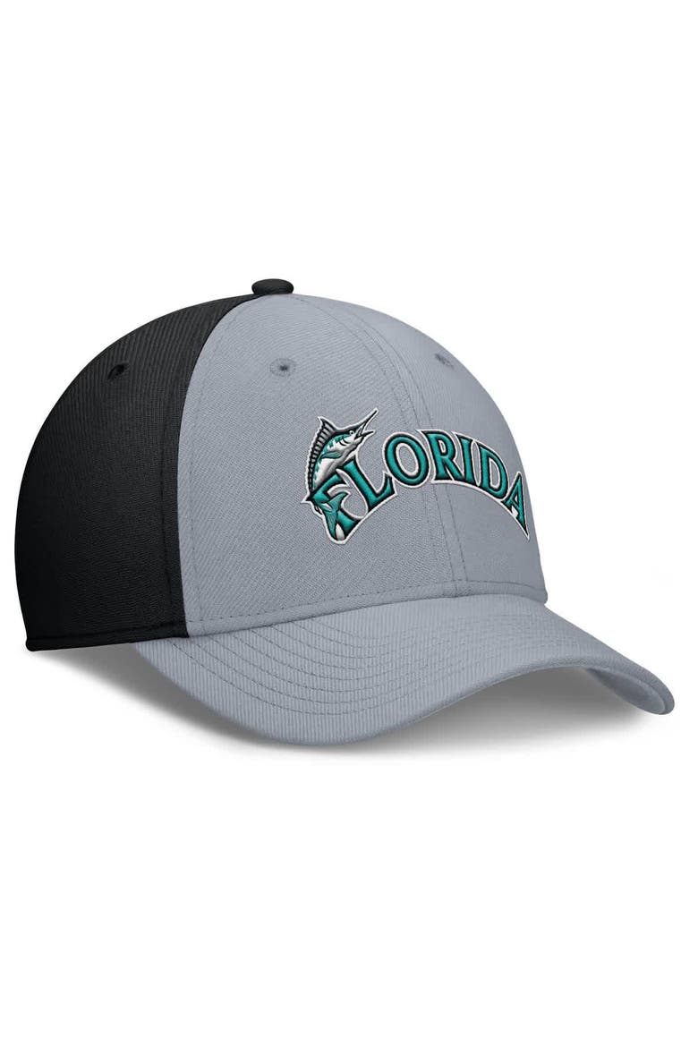Men's Nike Gray/Black Florida Marlins Rise Swoosh Performance Flex Hat, Alternate, color, Gray