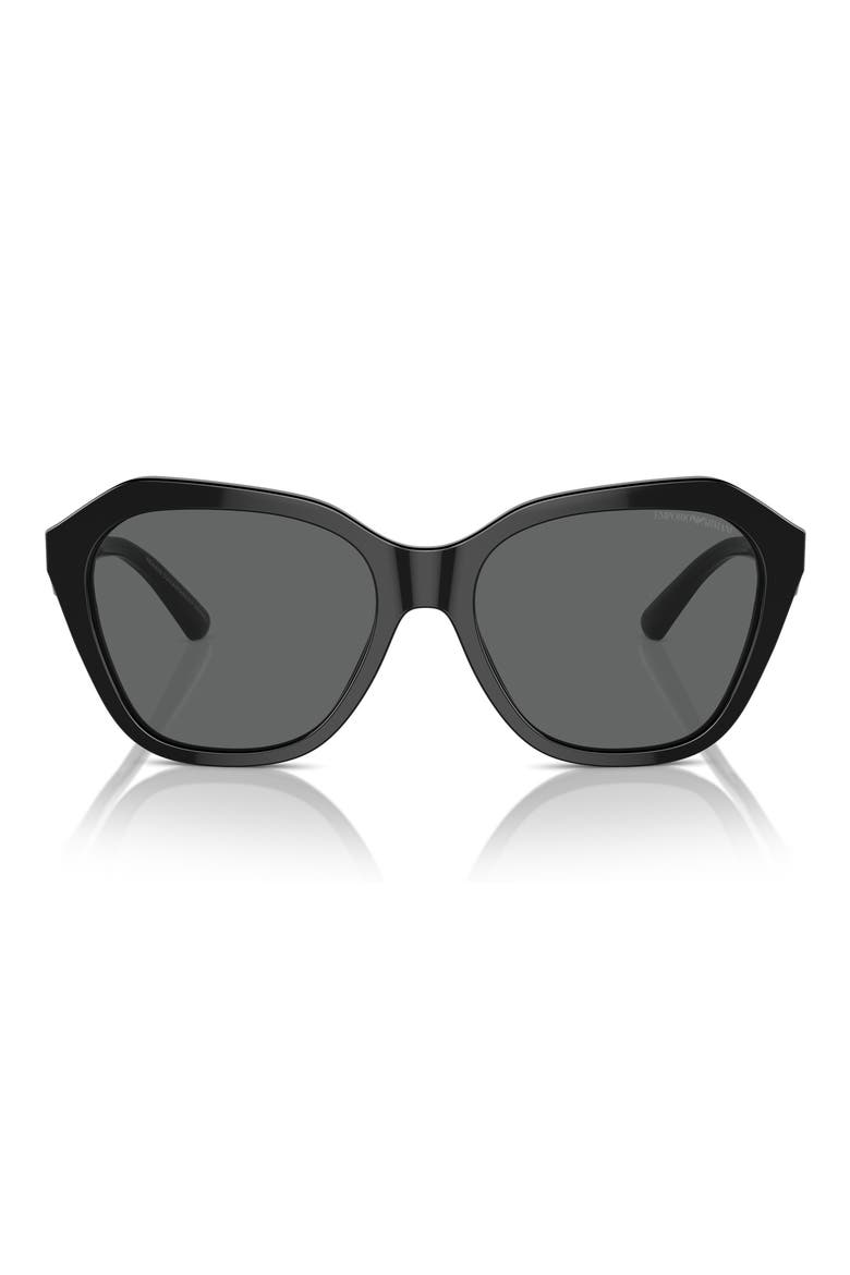 56mm Irregular Sunglasses, Main, color, SHINY BLACK / DARK GREY