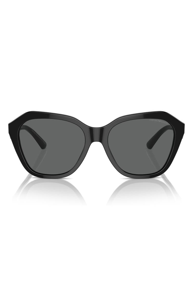 Emporio Armani 56mm Irregular Sunglasses, Main, color, Shiny Black / Dark Grey