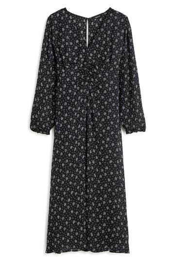 Madewell Ruched Midi Dress In True Black