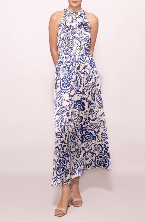 Print Ruffle Sleeveless Maxi Dress