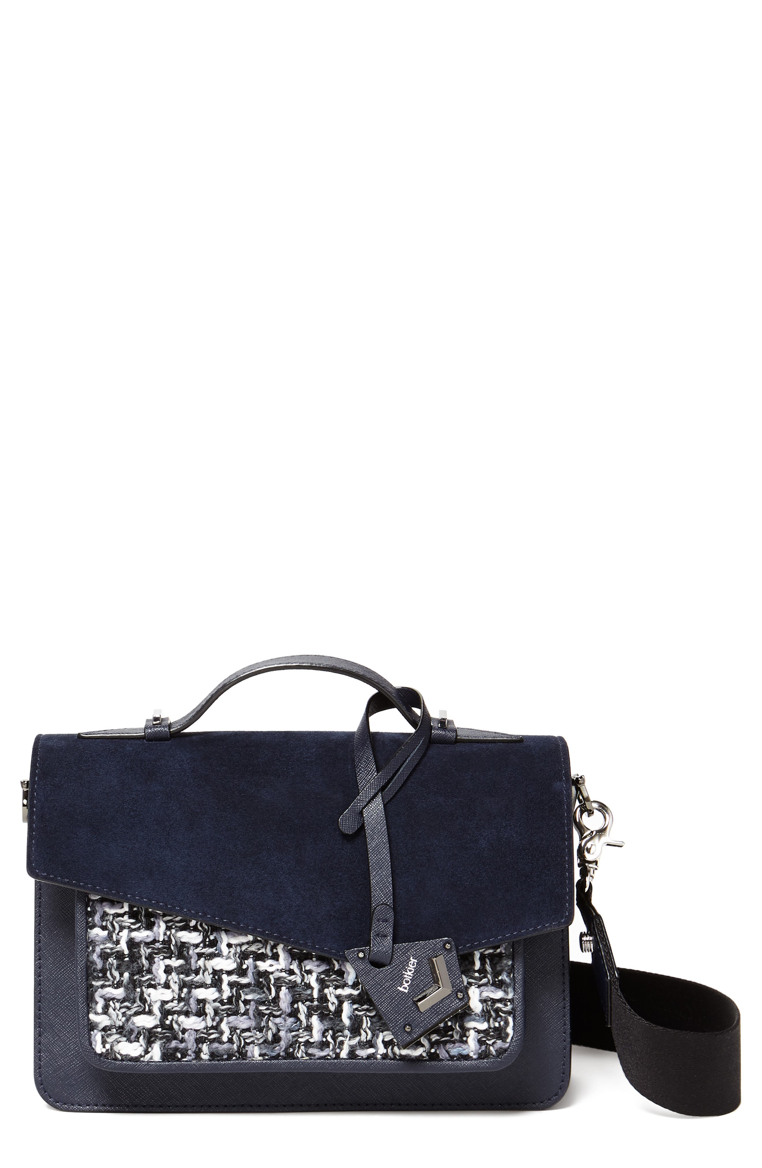 Cobble Hill Calfskin Leather Crossbody Bag, Main, color, NAVY TWEED