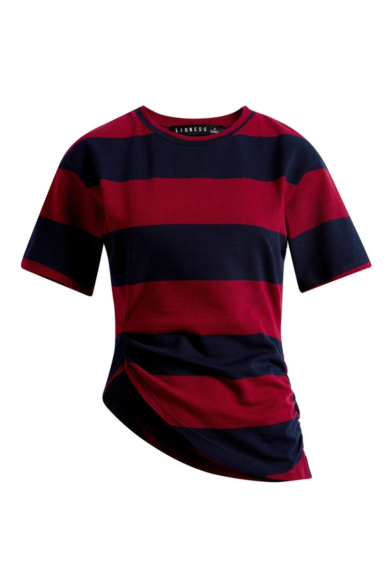 In Transit Stripe Ruched Cotton Crop T-Shirt, Alternate, color, BURGUNDY STRIPE