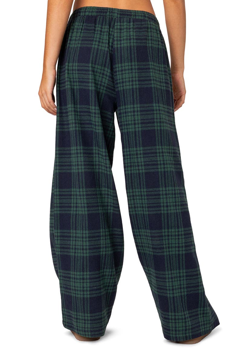 EDIKTED Lounge Around Plaid Wide Leg Pants, Alternate, color, Navy