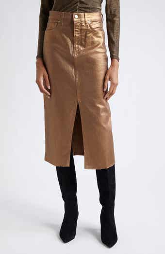 Veronica Beard Victoria Front Slit Metallic Midi Skirt
