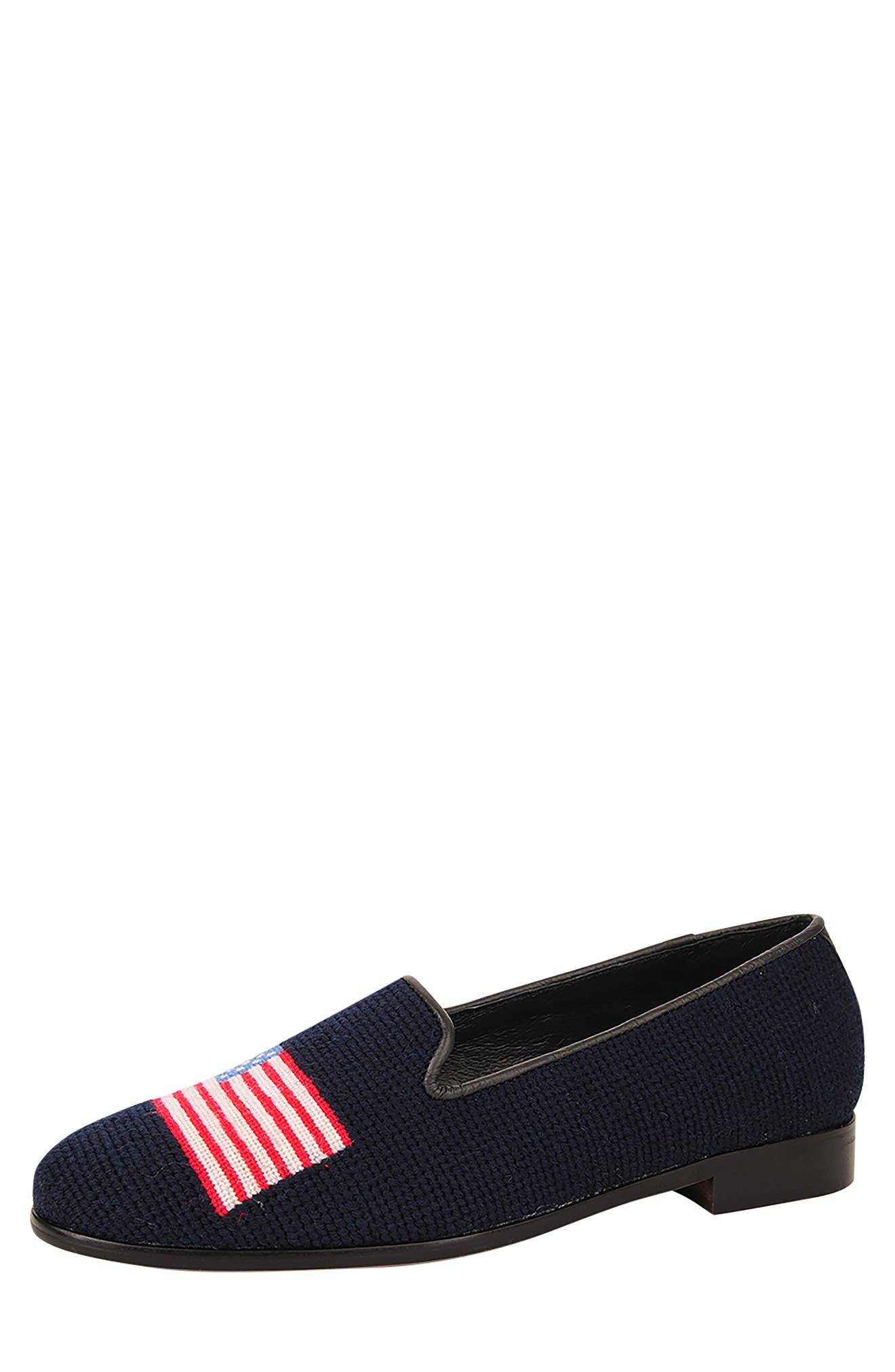 ByPaige BY PAIGE Needlepoint American Flag Flat, Main, color, Navy