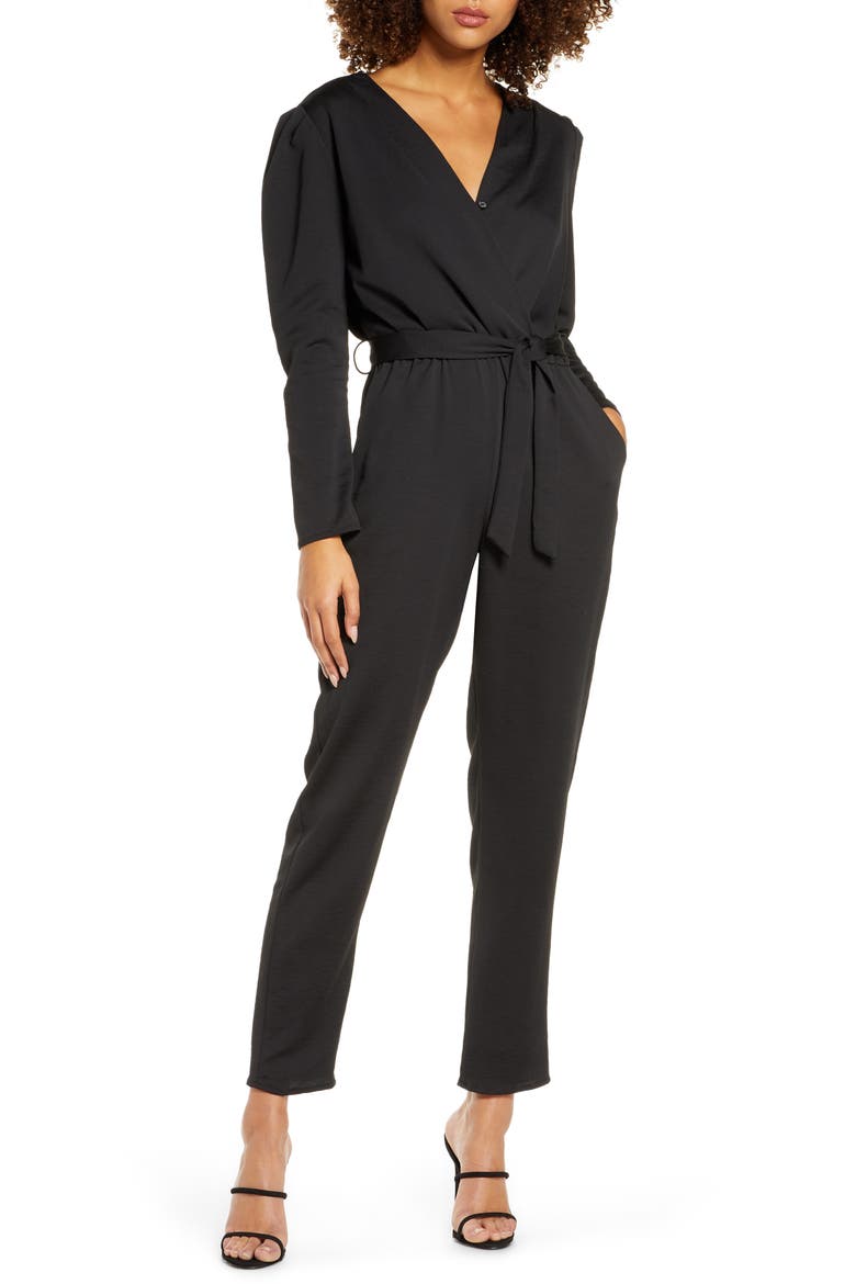Puff Sleeve Jumpsuit, Main, color, BLACK
