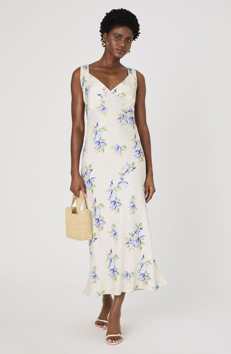 French Connection Ennis Vivian Floral Satin Maxi Dress, Alternate, color, Pale Iris Multi