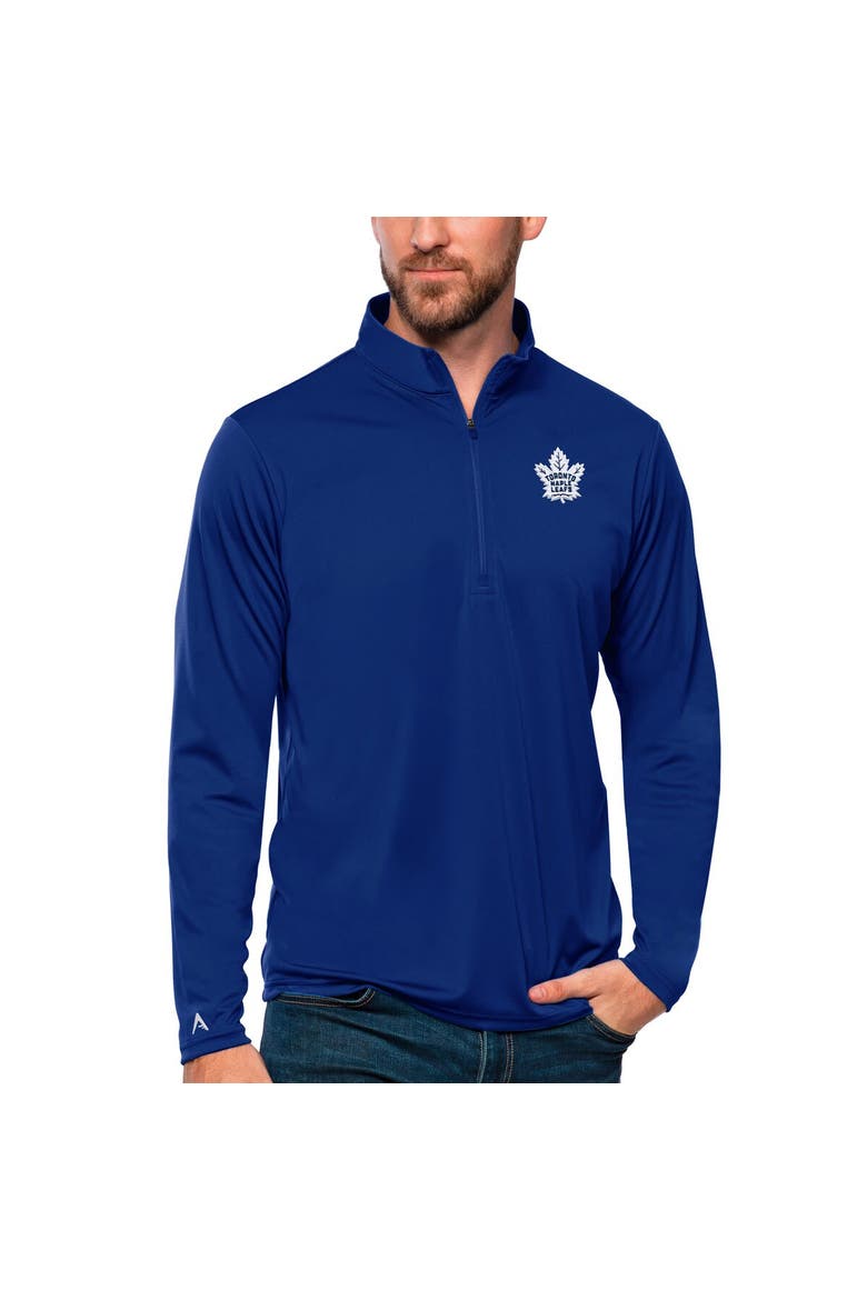Men's Antigua Blue Toronto Maple Leafs Tribute Quarter-Zip Pullover Top, Alternate, color, Blue