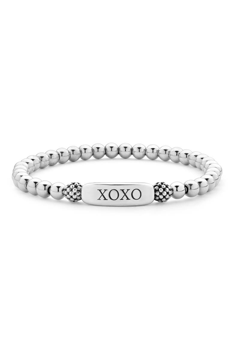 Signature Caviar Stretch Bracelet, Main, color, SILVER