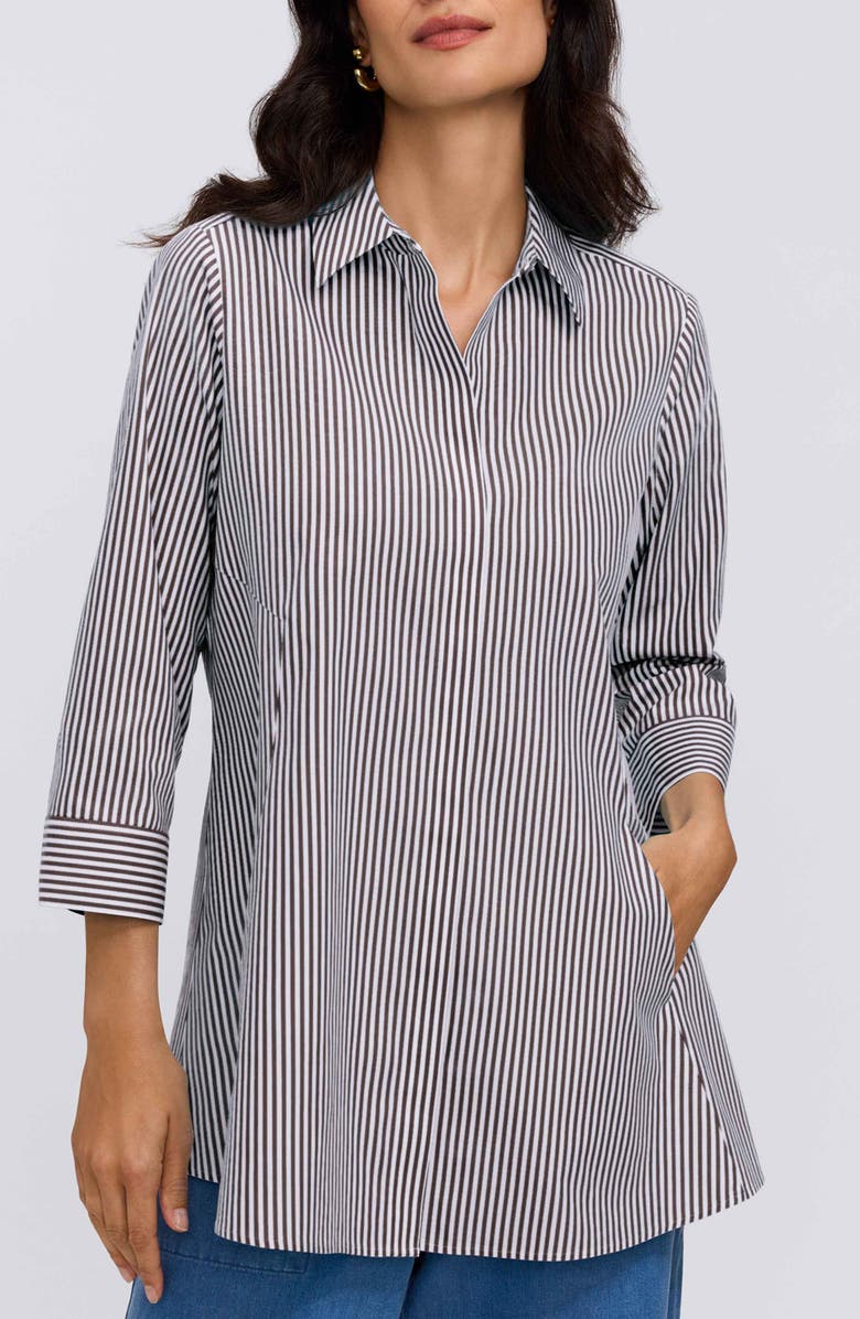 Foxcroft Cici Stripe Cotton Tunic Shirt, Main, color, Black/ White