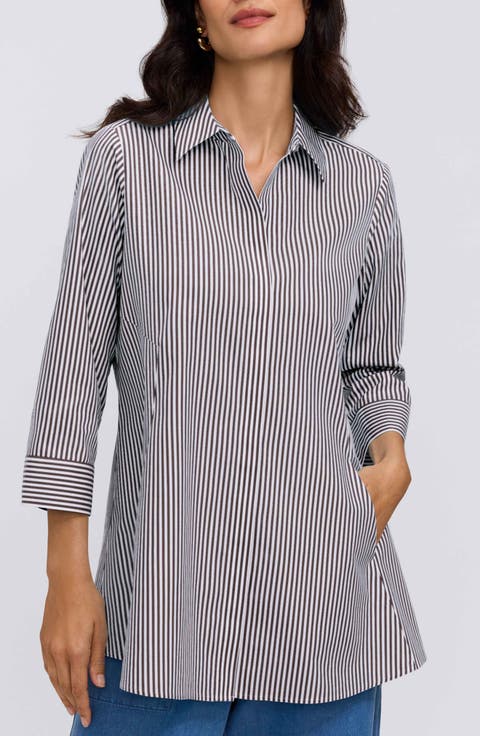 Cici Stripe Cotton Tunic Shirt