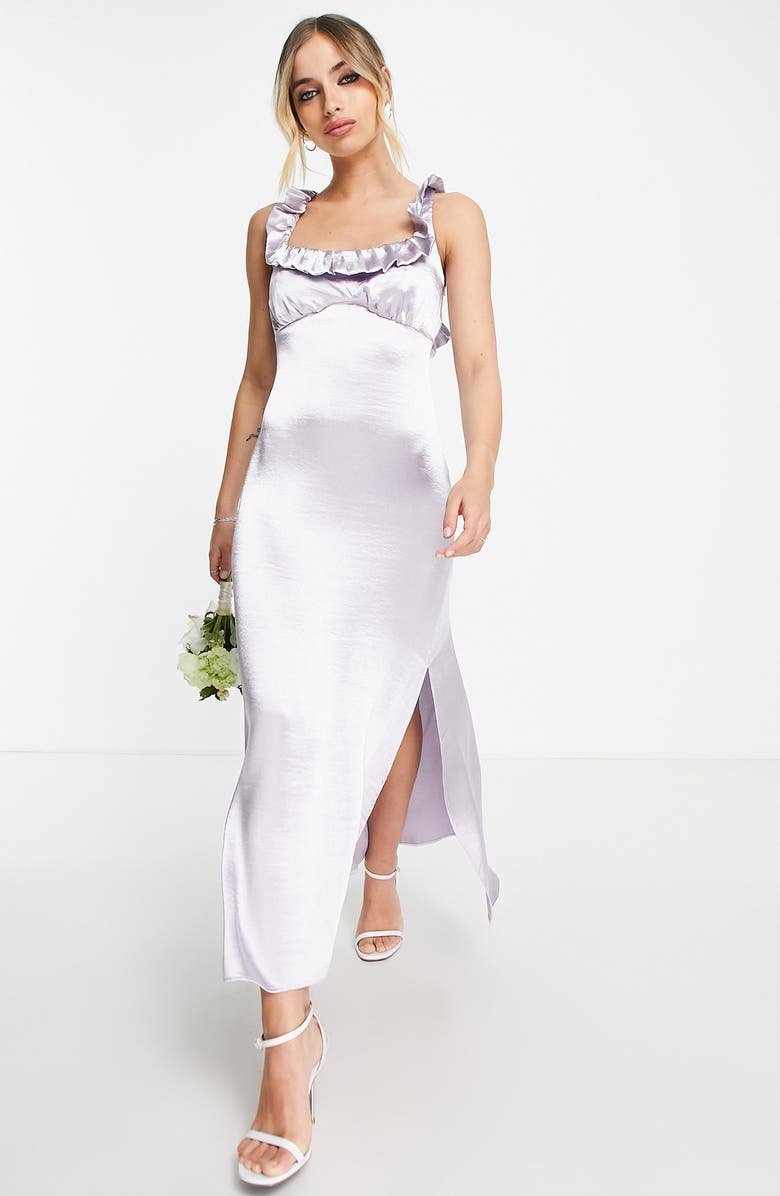 Topshop Ruffle Tie Back Satin Dress, Alternate, color, 