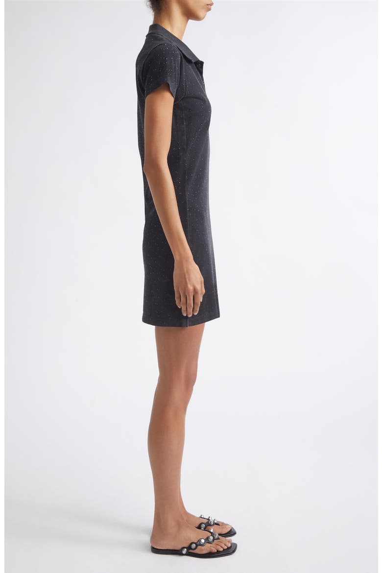 Crystal Embellished Shrunken Piqué Polo Minidress, Alternate, color, WASHED BLACK