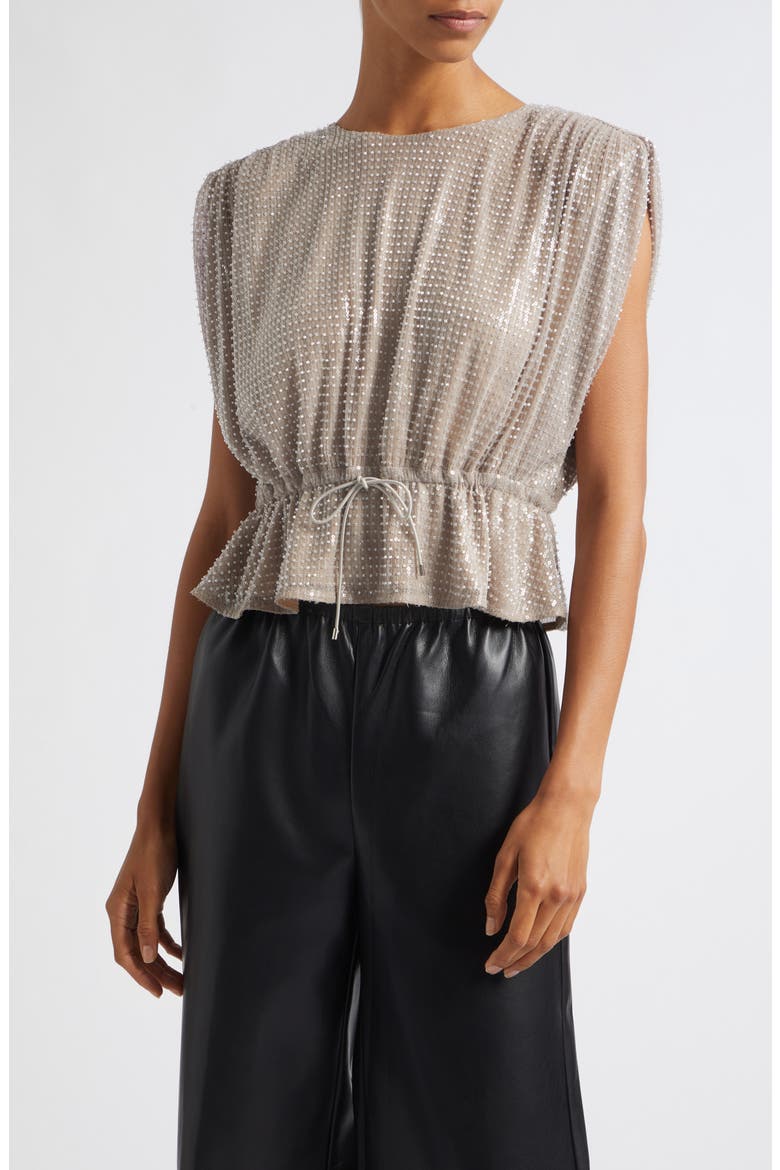 Talon Strong Shoulder Sequin Top, Main, color, TAUPE