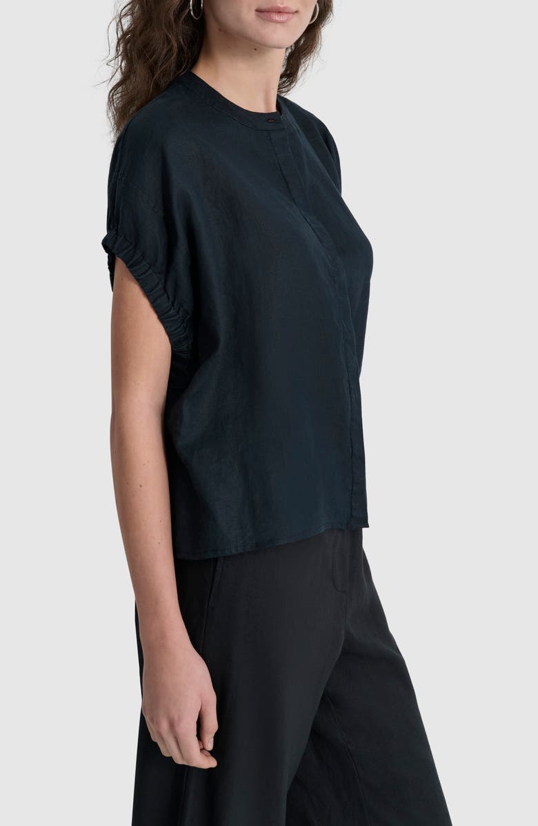 DKNY Elastic Cuff Linen Short Sleeve Button-Up Shirt, Alternate, color,