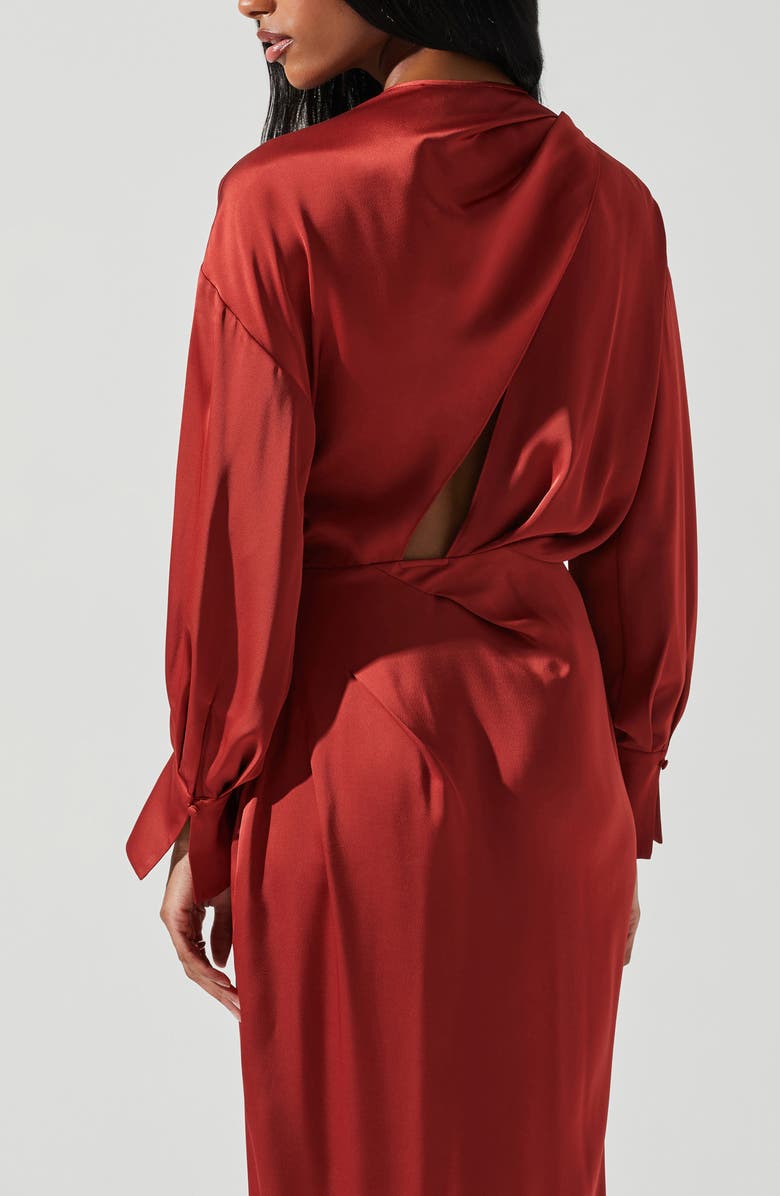 ASTR the Label Sadyra Long Sleeve Satin Midi Dress, Alternate, color, Rust