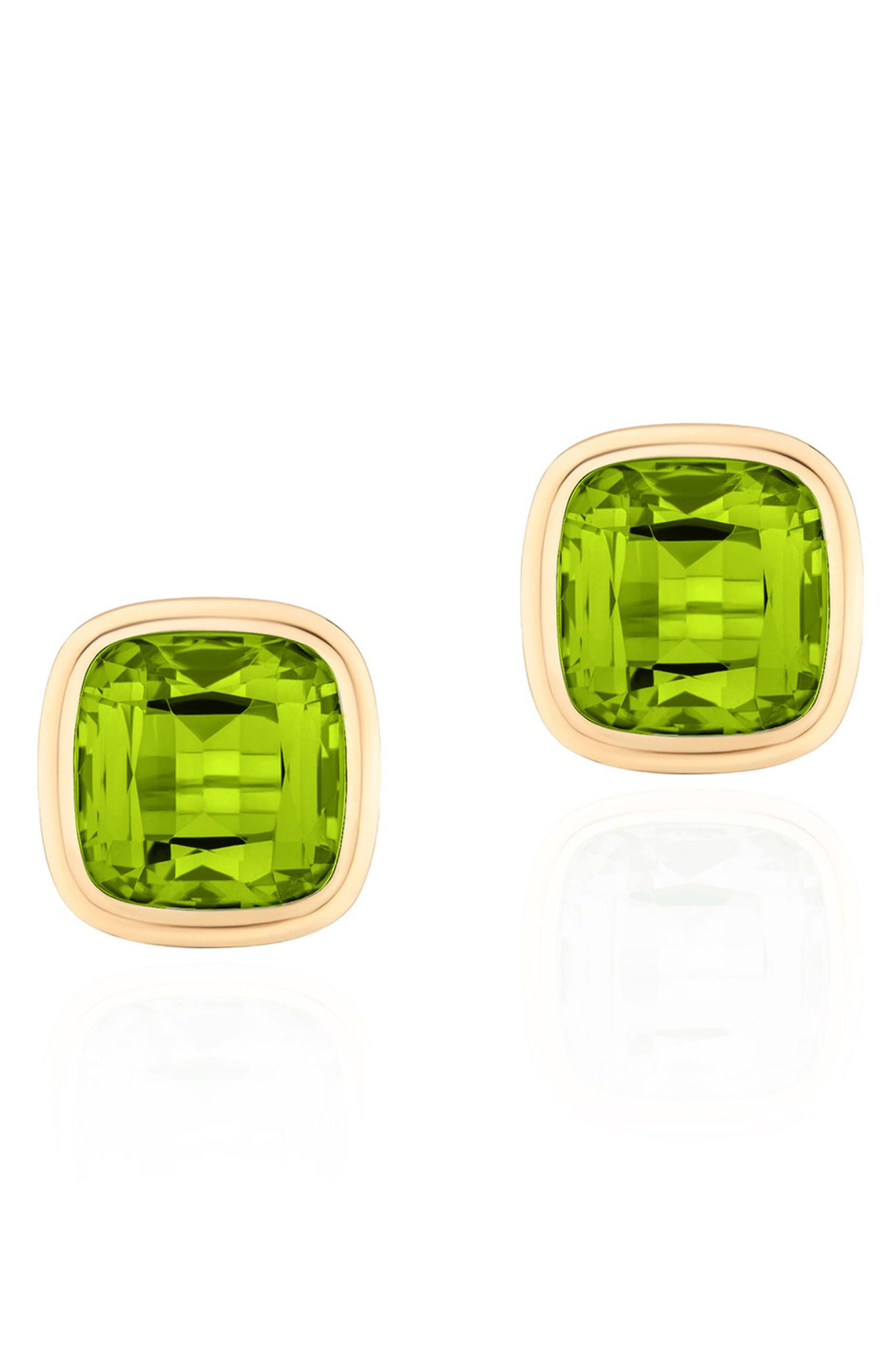 Goshwara Manhattan Cushion Cut Stud Earrings In Green