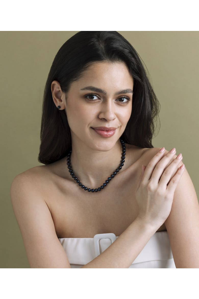 7.5-8.0mm Black Freshwater Pearl Necklace - AAA Quality, Alternate, color, Sterling Silver Clasp