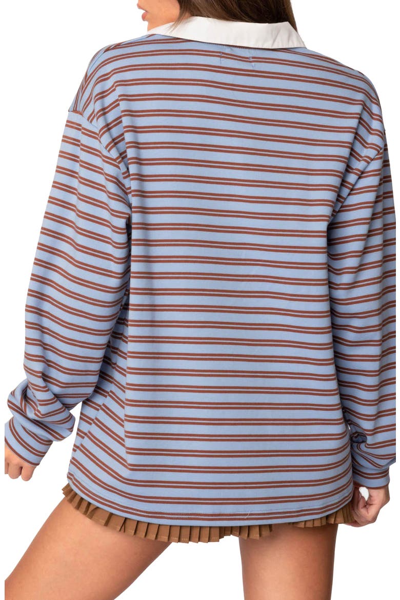 Stripe Long Sleeve Oversize Polo, Alternate, color, BLUE