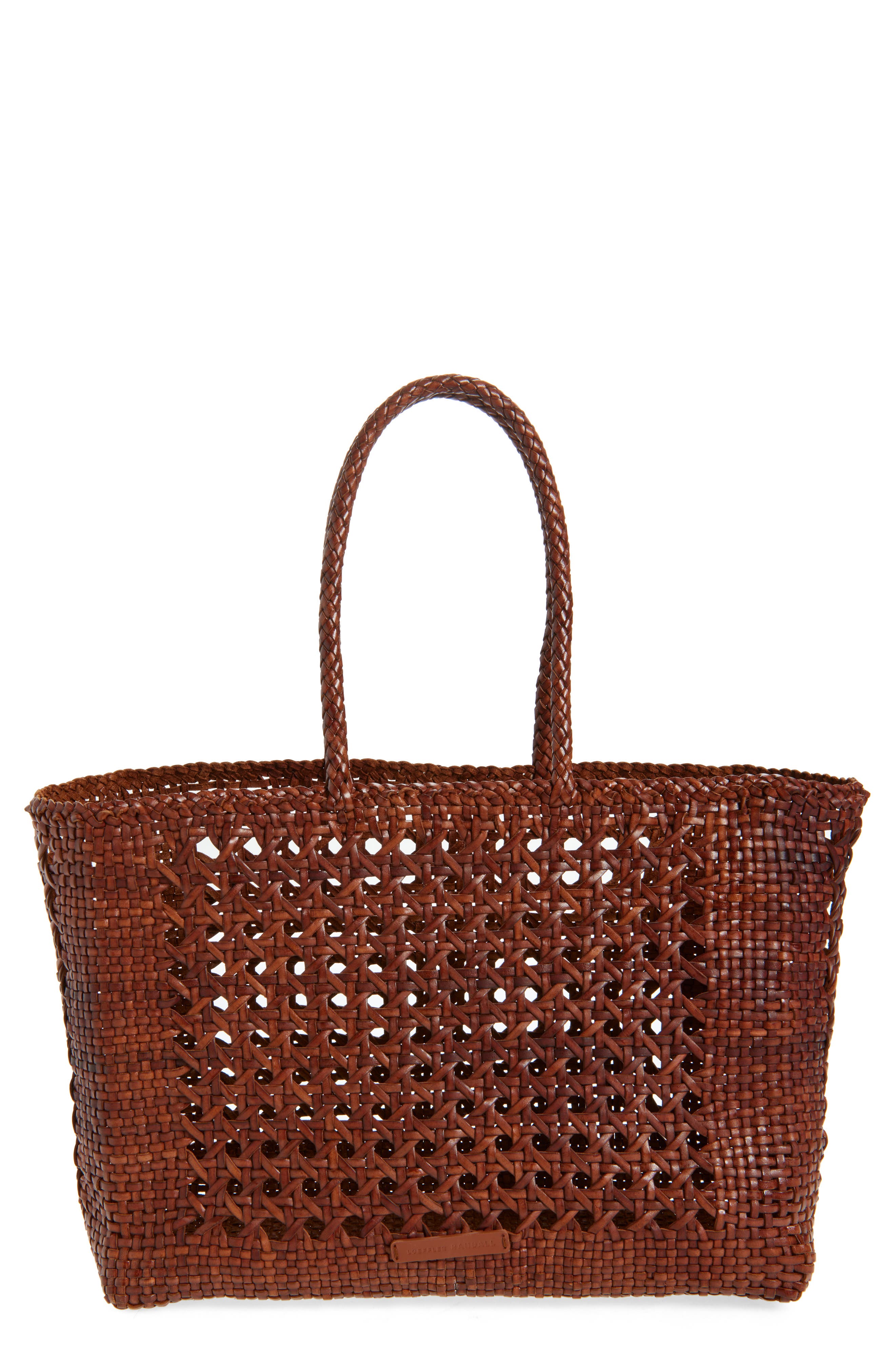 Loeffler Randall Klara Woven Leather Tote, Main, color, Saddle