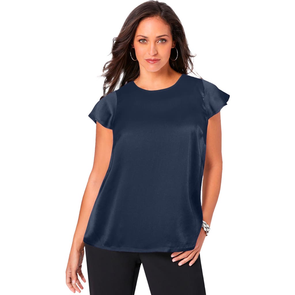Jessica London Satin Blouse In Blue