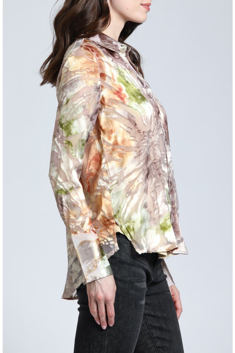 Velvet Burnout Sheer Button-Up Shirt, Alternate, color, BEIGE MULTI