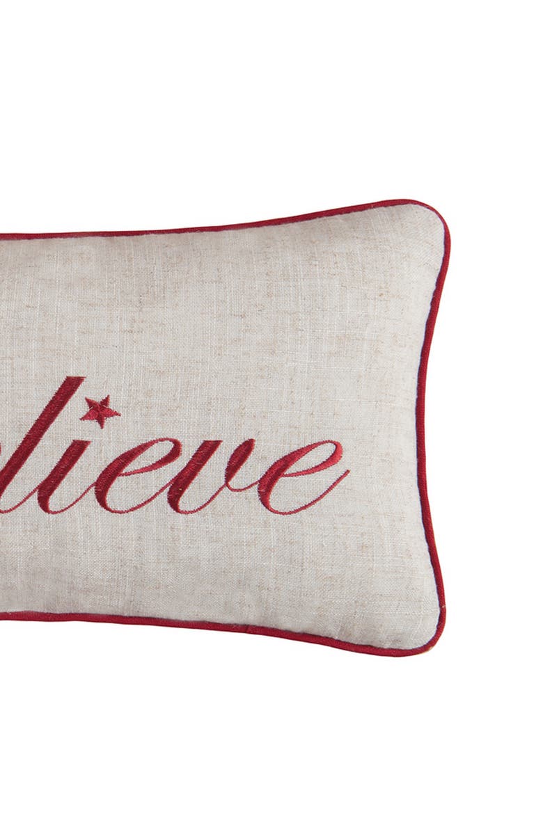 C&F Home "Believe" Cursive Script Cotton Blend Christmas Mini Accent Pillow 10" x 18.5", Alternate, color, Brown