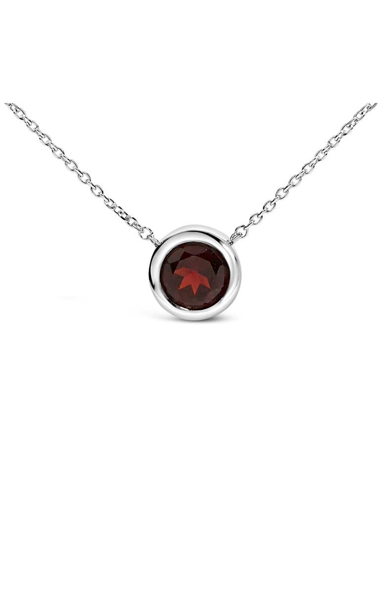 Haus of Brilliance .925 Sterling Silver 7MM Bezel Set Created Gemstone Pendant Necklace - 18" Inches, Alternate, color, Red Garnet