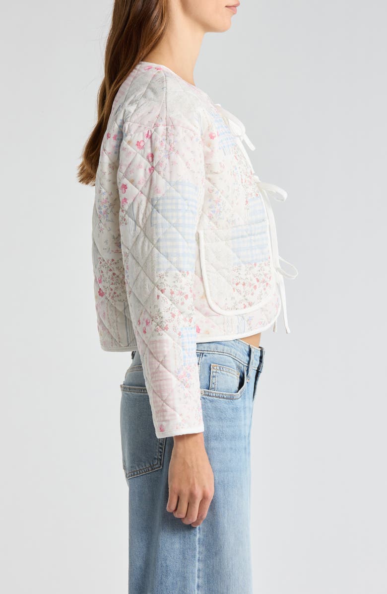 All in Favor Tie Front Quilted Jacket, Alternate, color, Blush Blue Patchwork