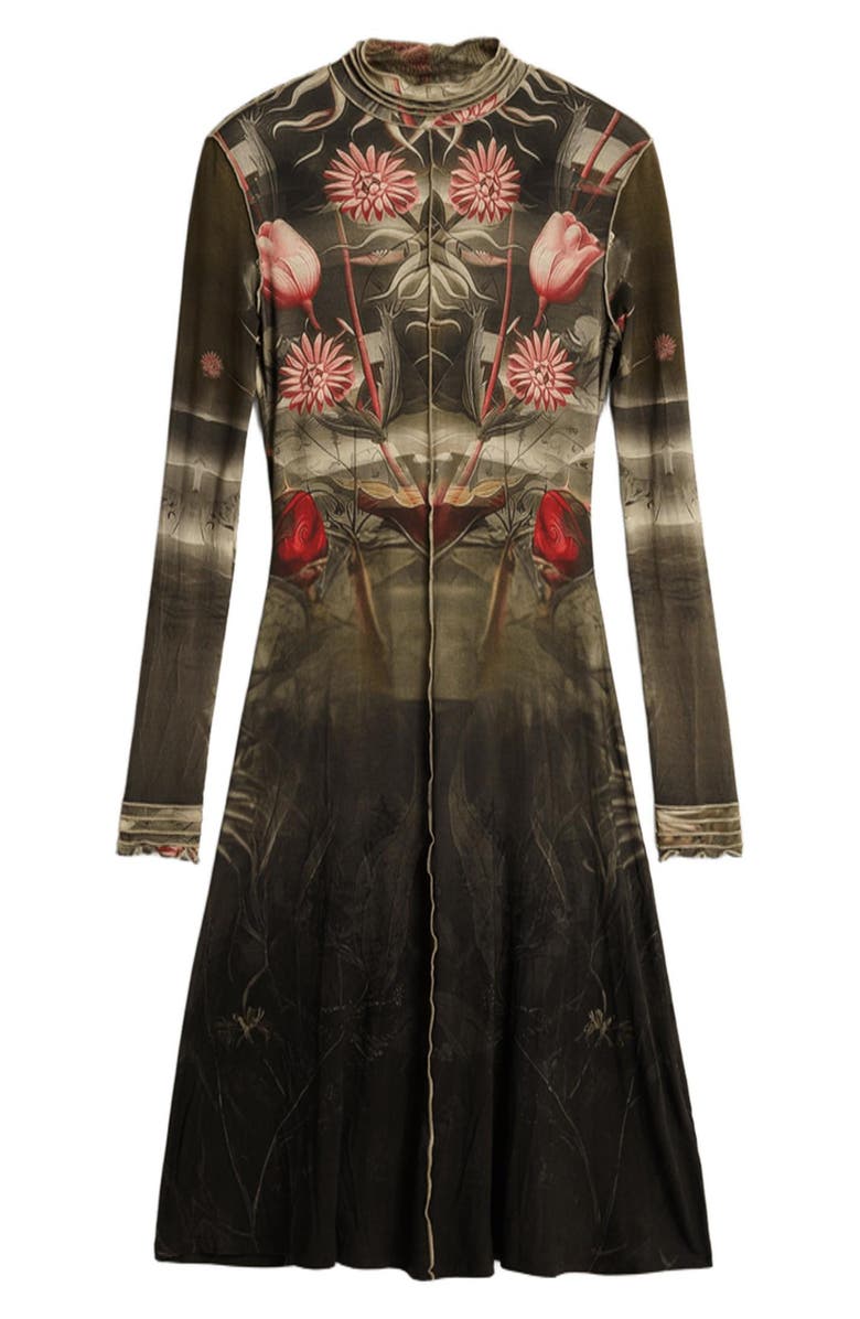 Desigual Floral Print Long Sleeve Minidress, Alternate, color, Black