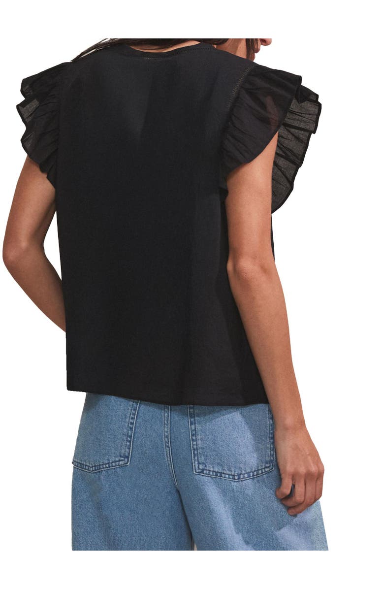 Ro&Zo Cotton Frill Sleeve Top, Alternate, color, Black