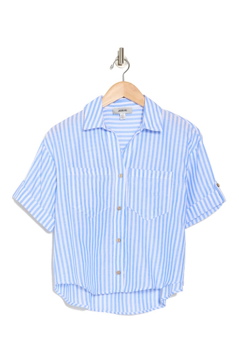 Stripe Camp Shirt, Alternate, color, WHITE/ BLUE STRIPE