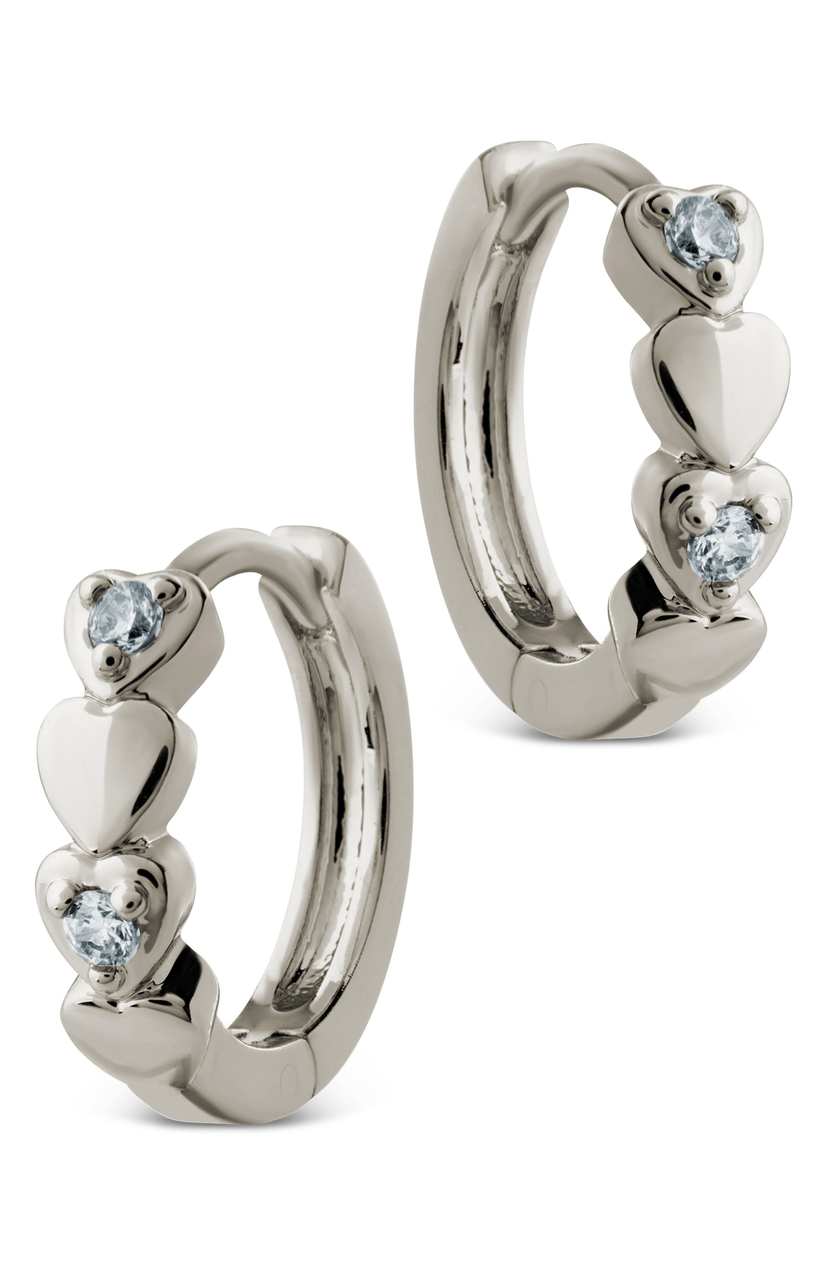 Sterling Forever Cubic Zirconia Heart Micro Hoop Earrings