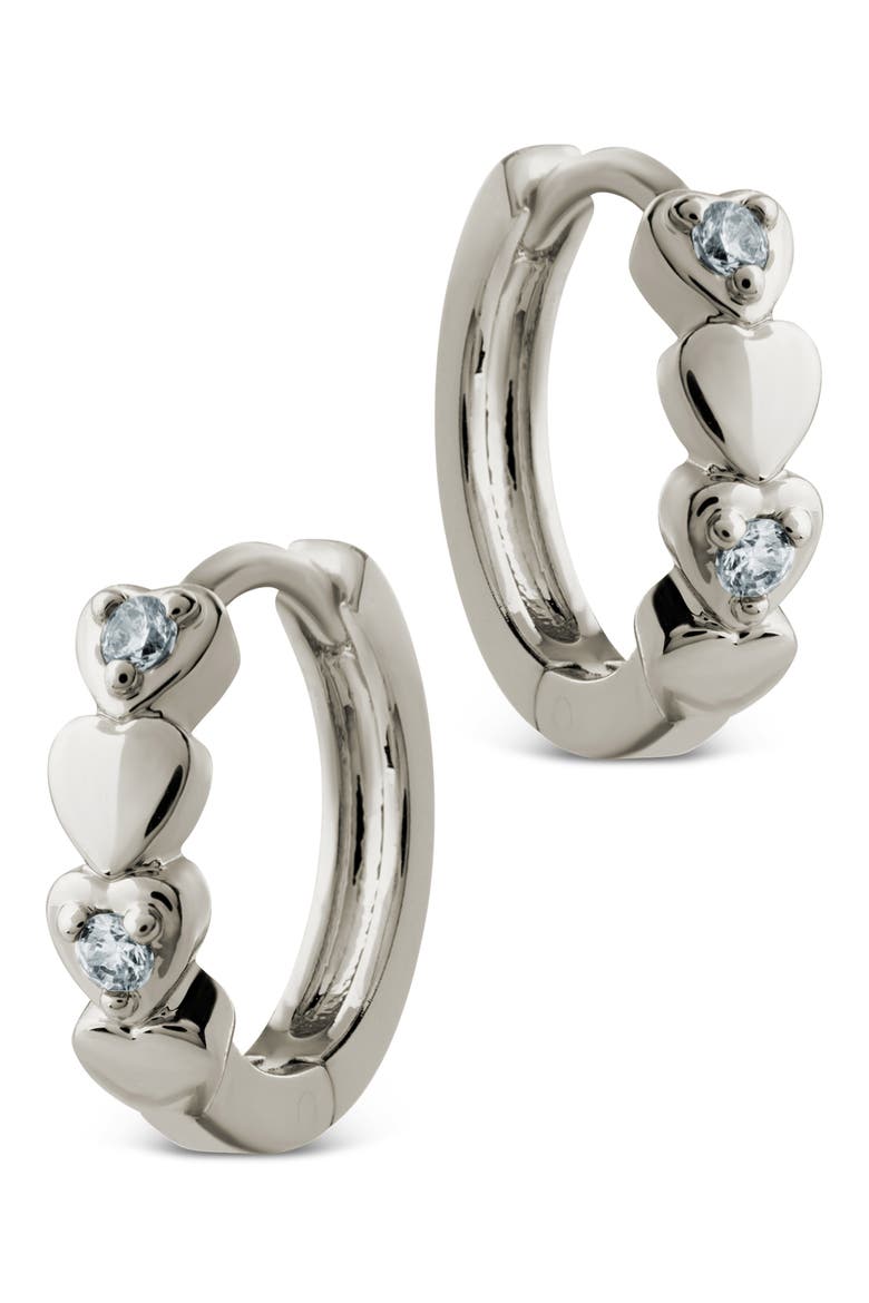 Cubic Zirconia Heart Micro Hoop Earrings, Main, color, SILVER