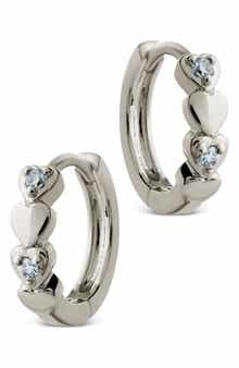 Sterling Forever Cubic Zirconia Heart Micro Hoop Earrings