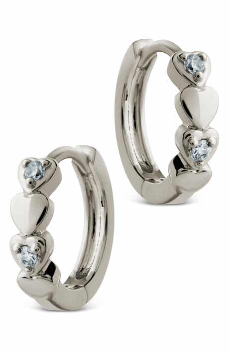 Sterling Forever Cubic Zirconia Heart Micro Hoop Earrings