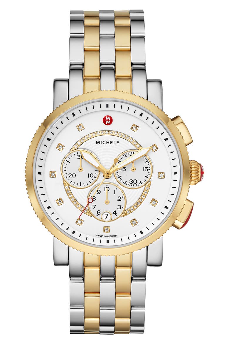 Women's Sport Sail Diamond Accent Two-Tone Bracelet Watch, 42mm - 0.13 ctw, Main, color, 2T SILVER/GOLD