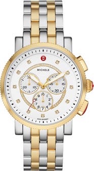 MICHELE Women's Sport Sail Diamond Accent Two-Tone Bracelet Watch, 42mm - 0.13 ctw